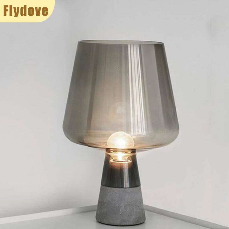 Nordic Creative Cement Base LED Glass Desk Lamp Rural Bedroom Bedside Home Decoration E27 Modern Minimalist Lighting Fixtures H260225