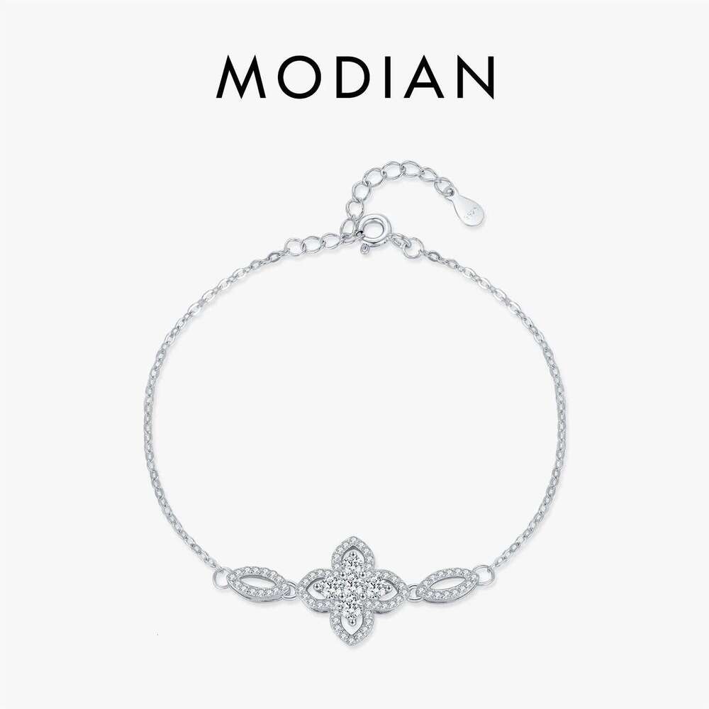 MODIAN 925 Sterling Silver Exquisite High-end Four Leaf Clover Flower Clear CZ Charm Bracelet For Women Fine Jewelry Accessories Z260225