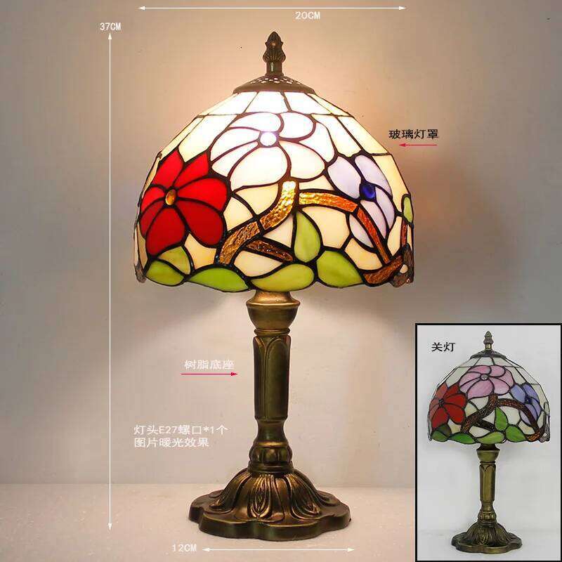 European Tiffany Retro Restaurant Bar Cafe Stained Glass Bedside Bedroom Creative Small Table Lamp E27 Home Decor Lighting H260225