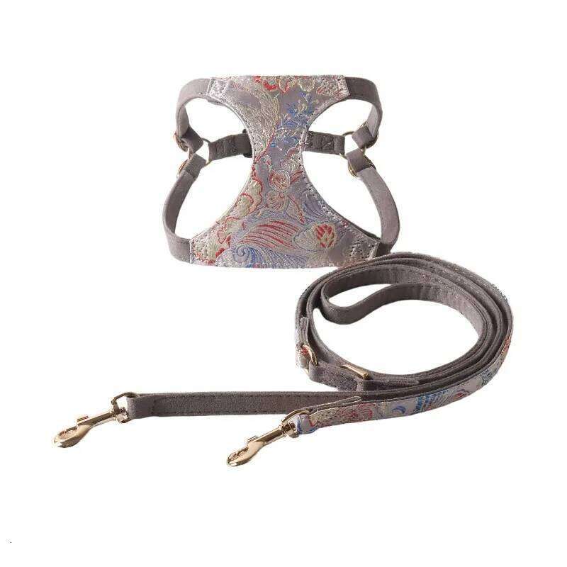 New Embroidered Satin Dog Harness Set Adjustable Small Medium Dogs Vest Leash Puppy Kitten Pet Supplies Accessories