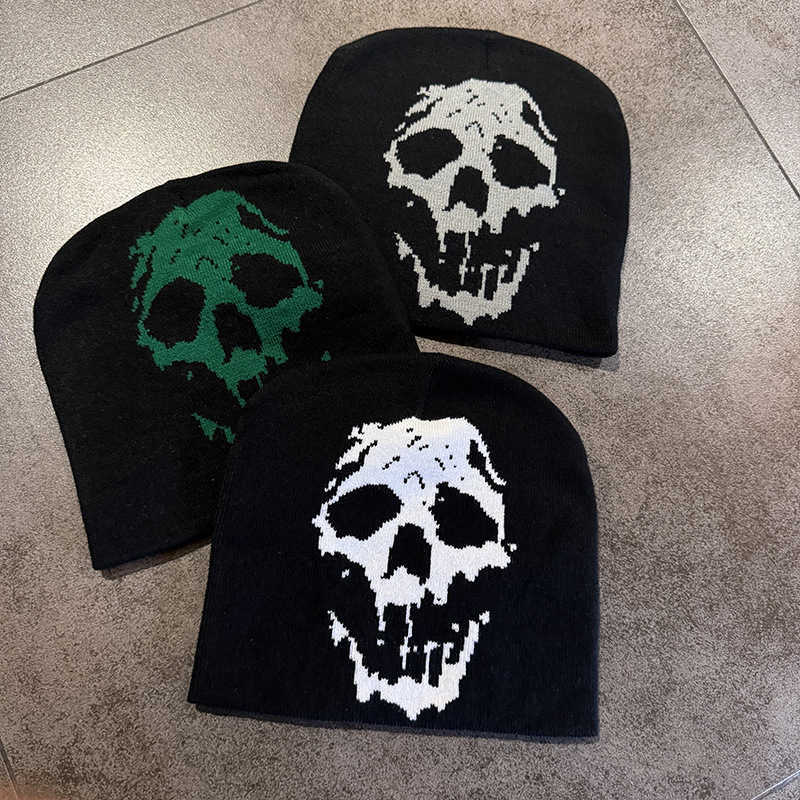 New Skull Head Jacquard Pullover Knitted Hat Autumn Winter Men and Women Outdoor Warm Wool Hat Beanie Hat S260225