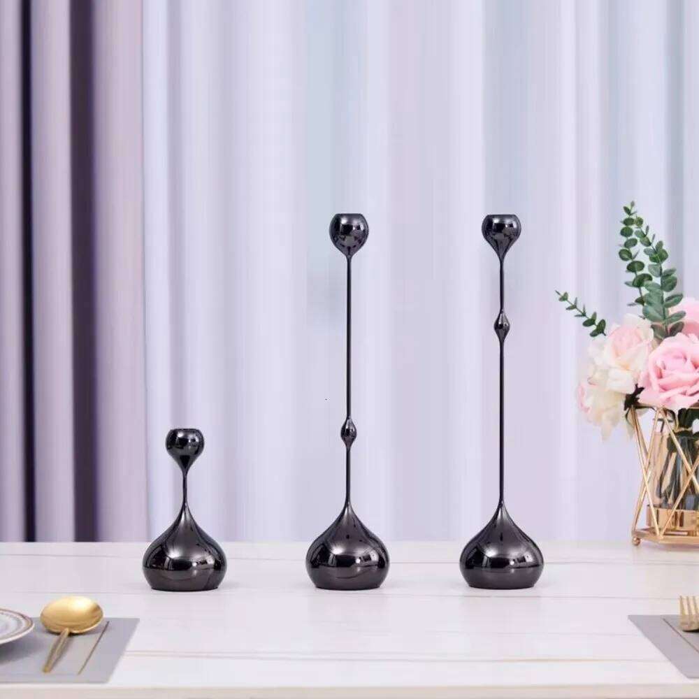 1/3pcs Silver Gold Black Tabletop Candle Holders Metal Art Table Decoration Wedding Photography Props Romantic W260226