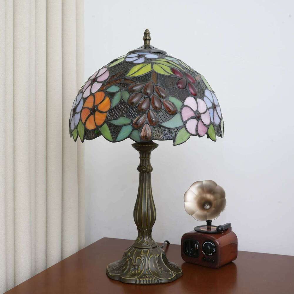 Village Garden Style Stained Glass Lamp Bedroom Table lamp Reading Desk Light for Bedside Living Room Office Dormitory Decor 12 H260225