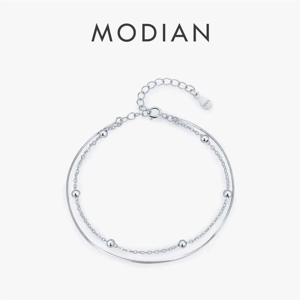 MODIAN Double Layer Snake 925 Sterling Silver Simple Beads Link Chain Bracelet For Women Daily OL Fine Jewelry Z260225