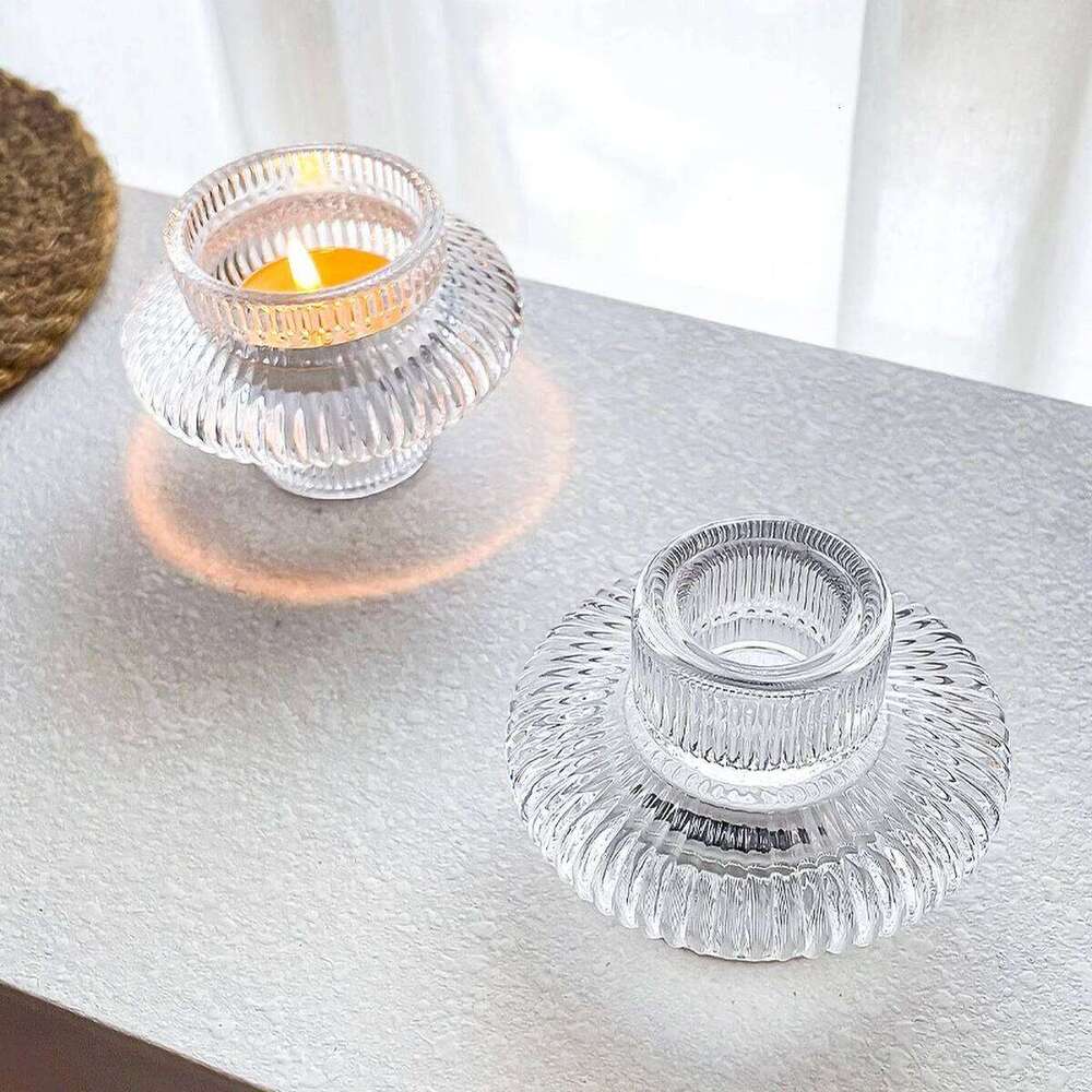 Clear UFO Shaped Small Glass Candle Holder for Table Design, Transparent Flying Saucer Tealight Candlestick, Modern Home Decor W260226
