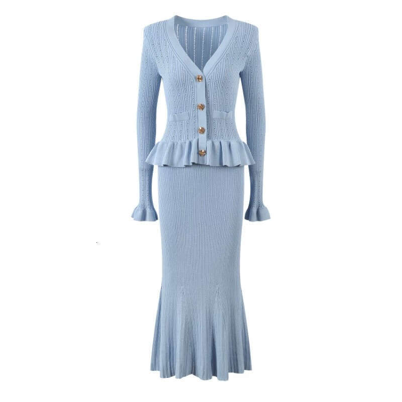 2026 Autumn/Winter New Women's Social Goddess Design Ruffle hem Knitted Slimming Fishtail Long Dress