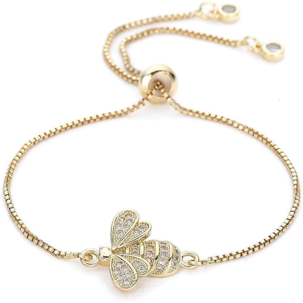 AAA White Cubic Zirconia Crystal Lovely Insect Bee Charm Bracelet Women Simple CZ Stones Fly Animal Chain Trendy Jewelry Gift Z260225