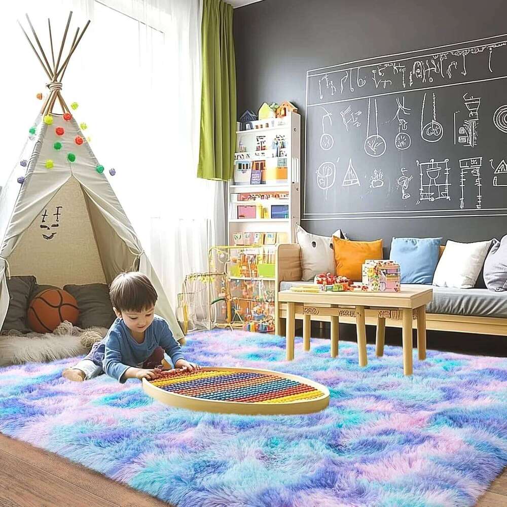 VIKAMA Tie-dye Carpet Living Room Coffee Table Cushion Shaggy Washable Bedroom Modern Scandinavian Soft Cozy Mat Home Decor Rug W260226