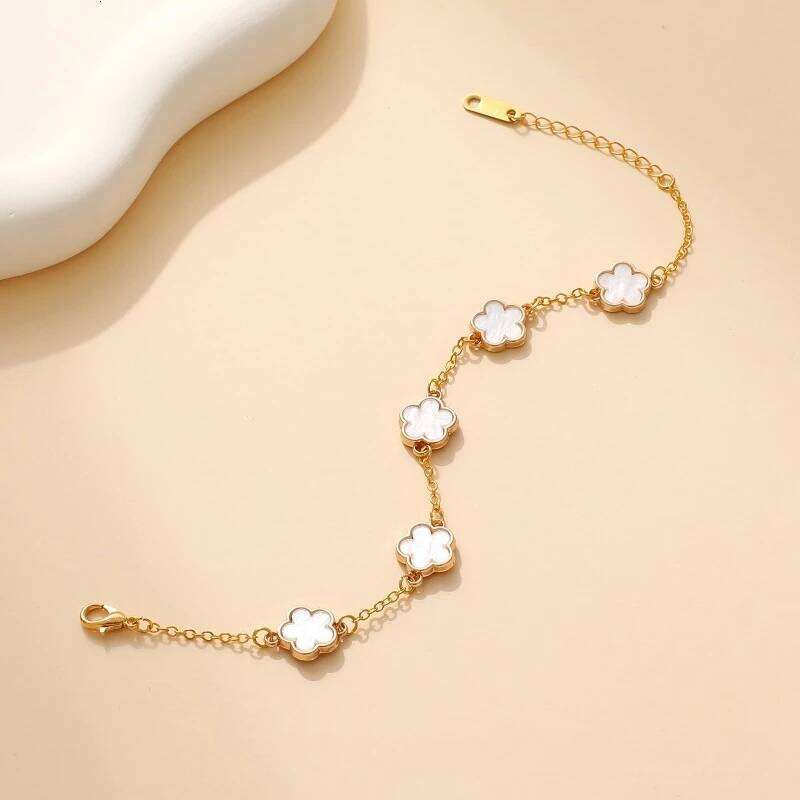 Lucky Clover Women's Hand Double Sided Flowers Jewellery Gifts Stainless Steel Bracelet Gold Plated Bracelets Man Z260225