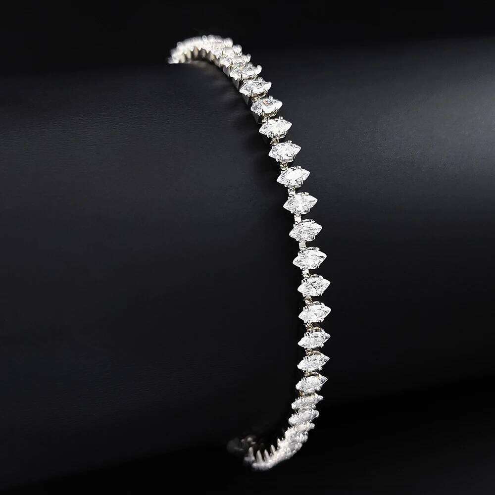 2025 New Marquise Oval Square Cut Luxury Silver Color on Hand Tennis Bracelet Bangle for Women Party Gift Jewelry Z260225