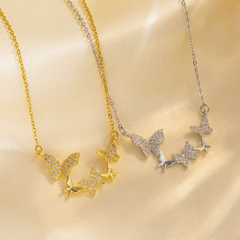 Light Luxury Zircon Butterfly Pendant Necklace For Women Trendy Fashionable Collarbone Chain
