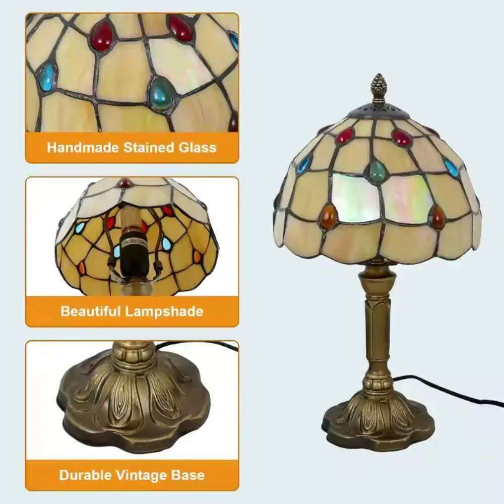8inch Tiffany Villa Hotel Desk Stained Glass Green Dragonfly Lampshade American Living Room Bedroom Table Lamp Night Light H260225