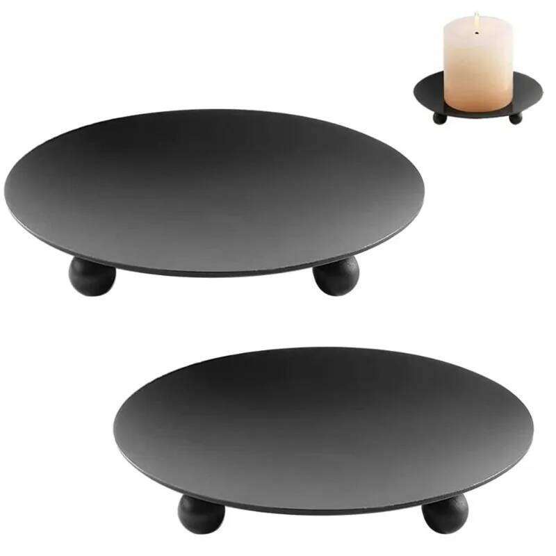 1Pc Black Holder Decorative Iron Pillar Plate Pedestal Candle Stand for Wax Candles W260226