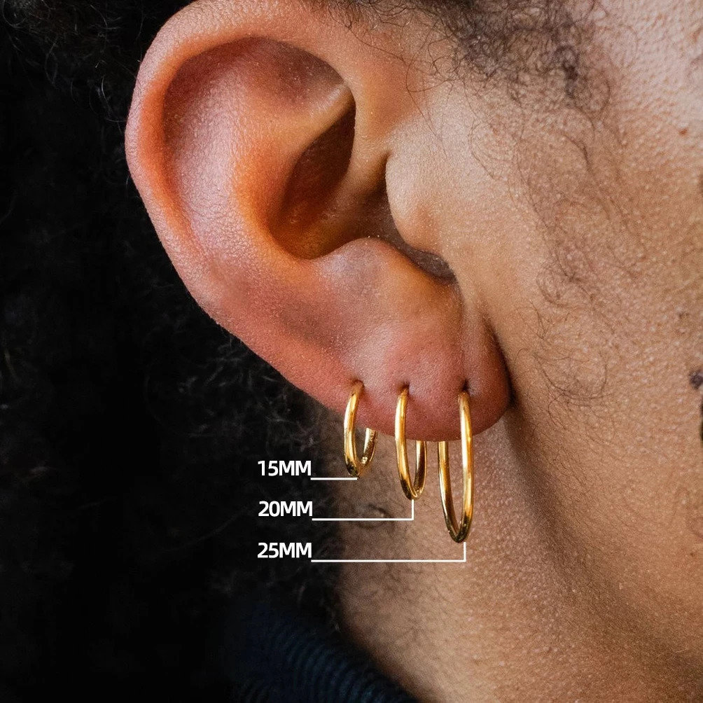 Gold Color Small Hoop Earrings Stainless Steel Circle Round Huggies for Women Men Ear Ring Bone Buckle Fashion Jewelry 25MM 260126