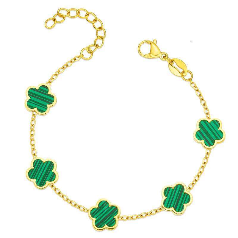 G&D Luxury Green Flower Charm High Quality Gold Color Stainless Steel Clover Bracelet for Women Jewelry Non Fade Party Gift Z260225