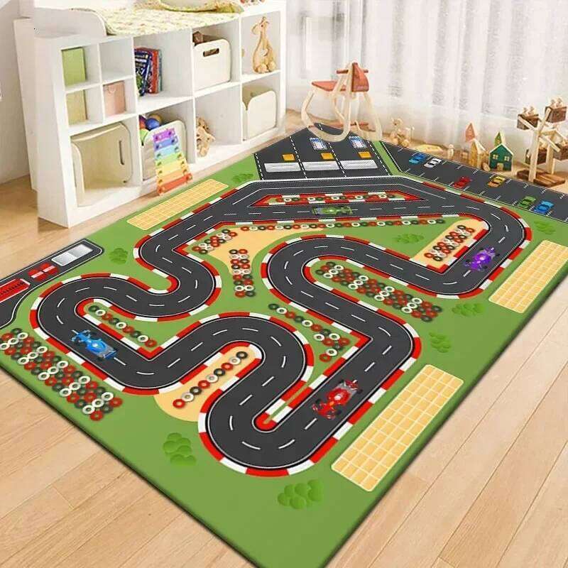 Vibrant City Map Kids Play Mat with Roads Buildings Educational Toddler Activity Rug Colorful Traffic Floor Carpet for Playroom W260226