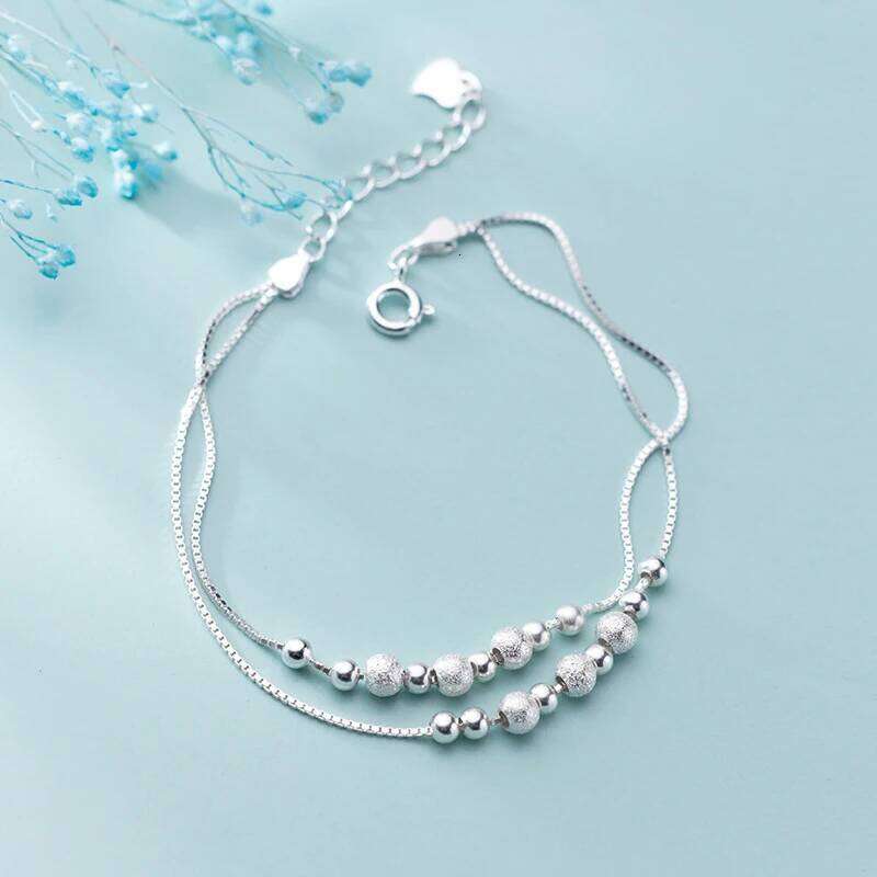 Modian Fashion Double Box Chain for Women Frosted Ball and Light Beads Sterling Silver 925 Bracelet Fine Jewelry 2020 Design Z260225