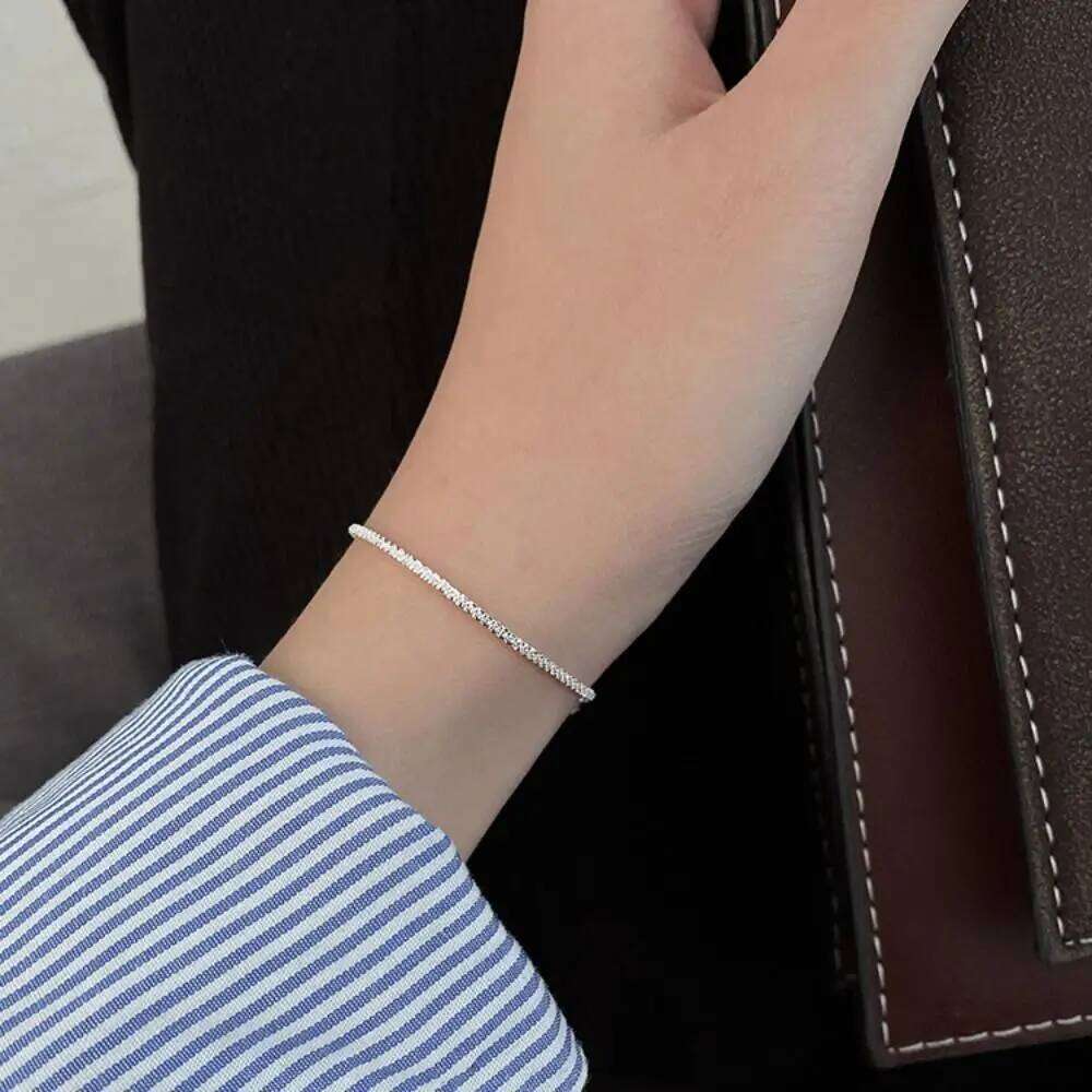 Fashion Elegant Simple Metal Silver Geometry Thin Chain Adjustable Gravel Beaded Shining Bracelet Women Z260225