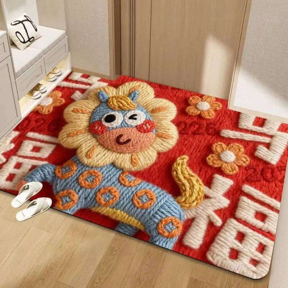 Pattern New Non-slip Door Carpet Water Absorption Festive Red Year of The Horse Bath Mat Home Decorations W260226