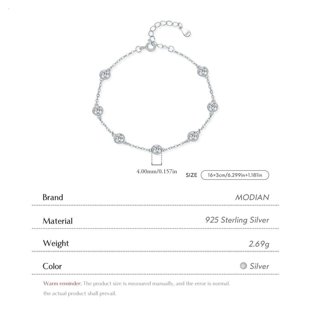 MODIAN 925 Sterling Silver Bezel Round Sparkling Clear Cubic Zirconia Stackable Charm Fashion Bracelet For Women Fine Jewelry Z260225