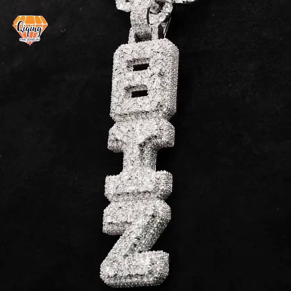 Custom VVS Moissanite Diamond Name Pendant Vertical Letter Fancy Cut Iced Out Pendant for Birthday Gift Hip Hop Jewelry