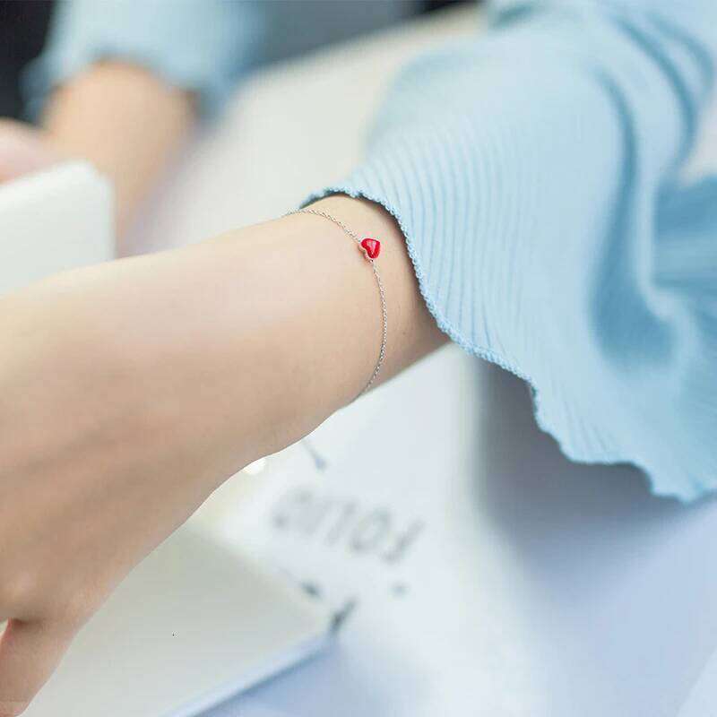 Modian 925 Sterling Silver Red Enamel Hearts Layers Chain for Women Geometric Lobster Lock Bracelet Fashion Jewelry Z260225