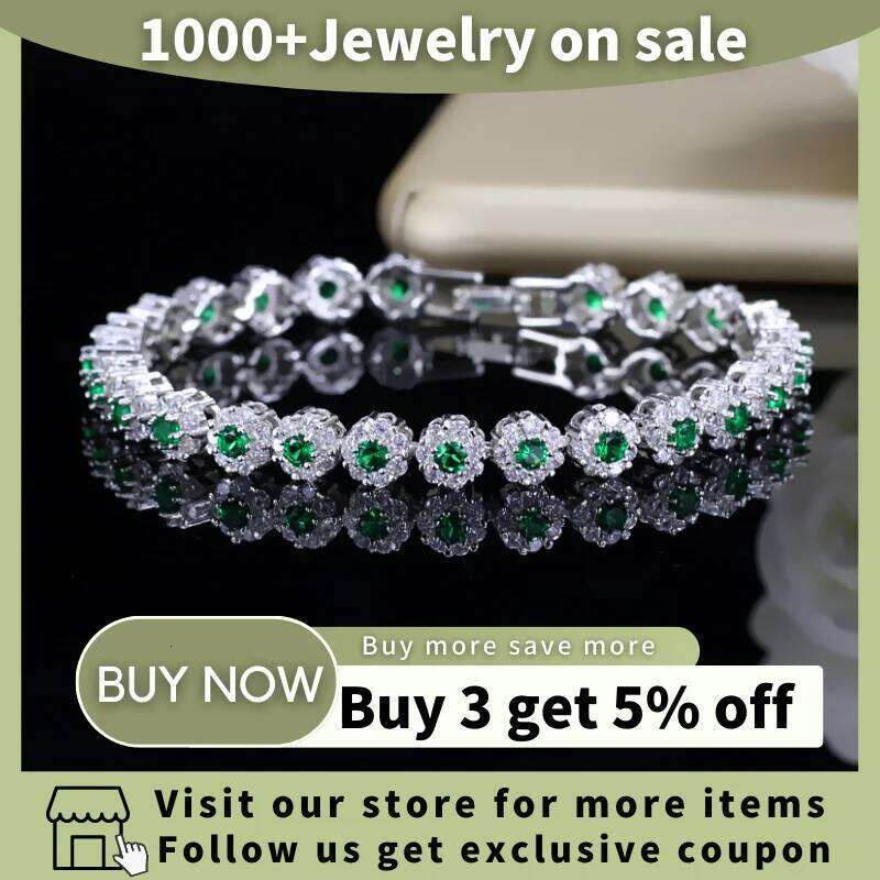 BeaQueen Trendy Green and White Cubic Zirconia Stone Silver Color Tennis Bracelets Dress Jewelry Accessories Gift for Women B100 Z260225