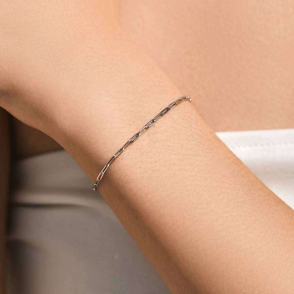 MODIAN Solid 925 Sterling Silver Rectangle Chain for Women White Gold Plated Handmade Basic Bracelets Jewelry Gifts Z260225