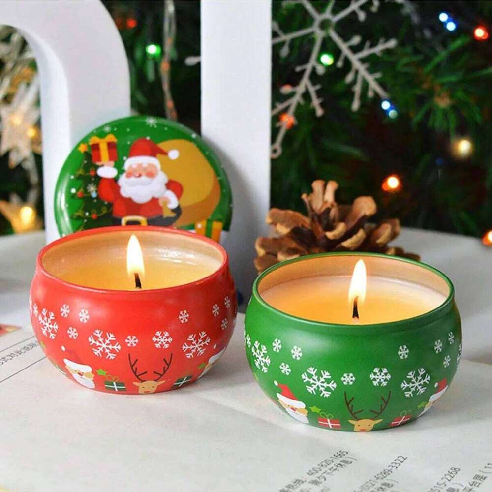 1/2PCS Christmas Atmosphere Santa Claus Tin Box Plant Formula Aroma Candles Suitable for Bedroom and Living Room W260226