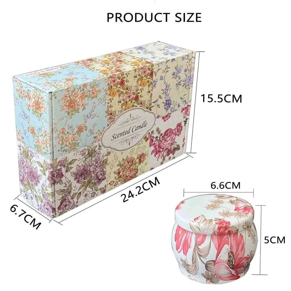 1 Box of 6 Tin Can Soy Wax Essential Oil Dried Floral Scented Candle Set Wedding Birthday Gift Home Decoration W260226