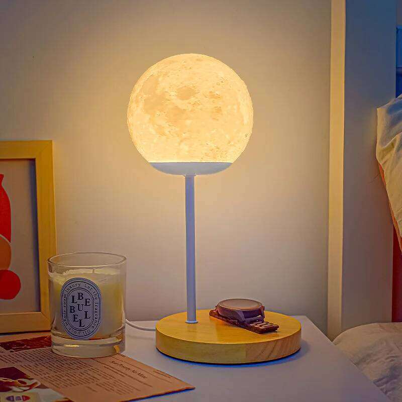 Solid Wood Storage Small Table Decoration Nordic Bedside Lamp Remote Control Creative Bedroom Study Moon Night Light Sleep H260225