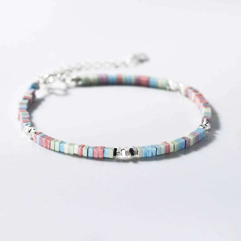 MODIAN 925 Sterling Silver Punk Colorful Square Bracelet Rainbow Color Chain Link Platinum Plated For Women Fine Jewelry Z260225