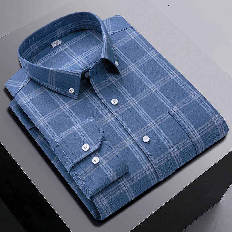 in Shirt 100Pure Cotton LongSleeve Shirts for Men Slim Fit Casual Oxford Plain Soft Plaid Striped Clothes 260129