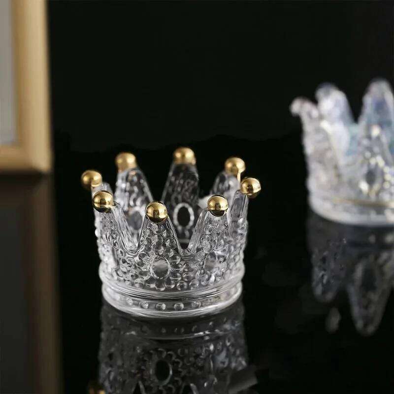 1PC European Crystal Crown Glass Tealight Candle Holder Ring Scented Candlestick Home Decoration W260226