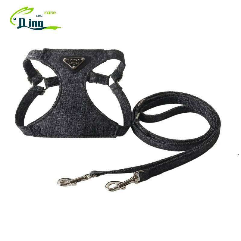 New Denim Dog Leash Set for Small and Medium Dogs Adjustable Harness Vest Pet Supplies Puppy Accessories