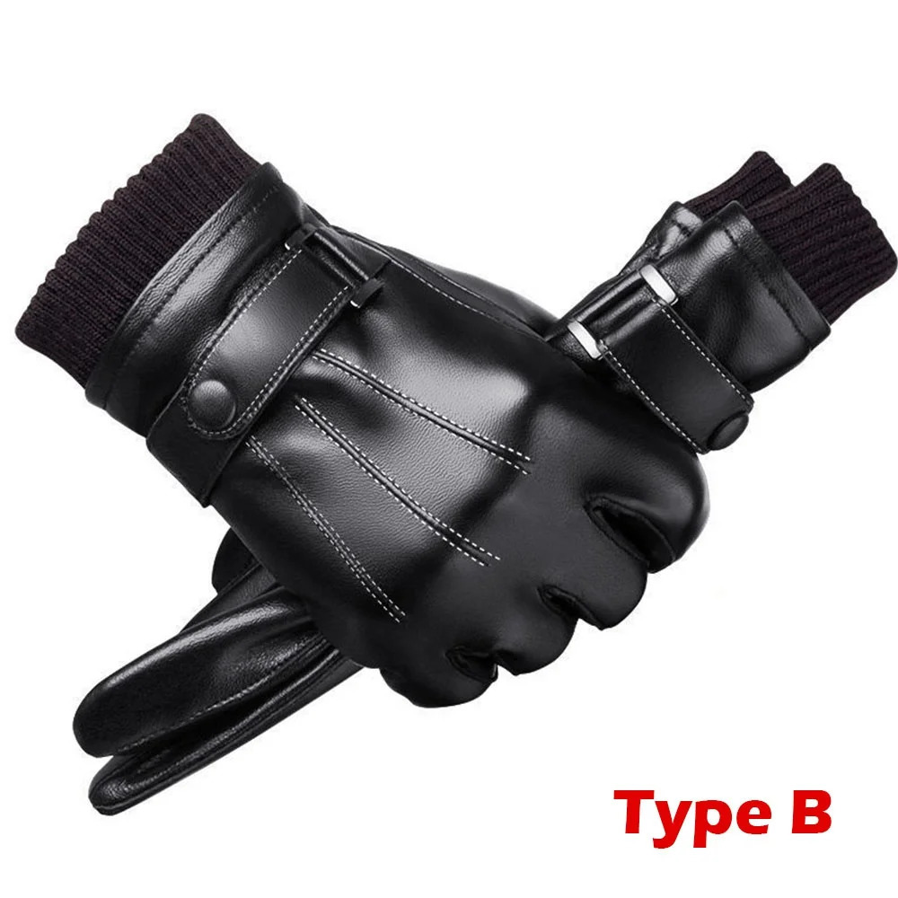 1 Pair High Quality Full Finger Black Riding Gloves Mens PU Leather Winter Warm Touch Screen Motorcycle Outdoor 260130 - view 4