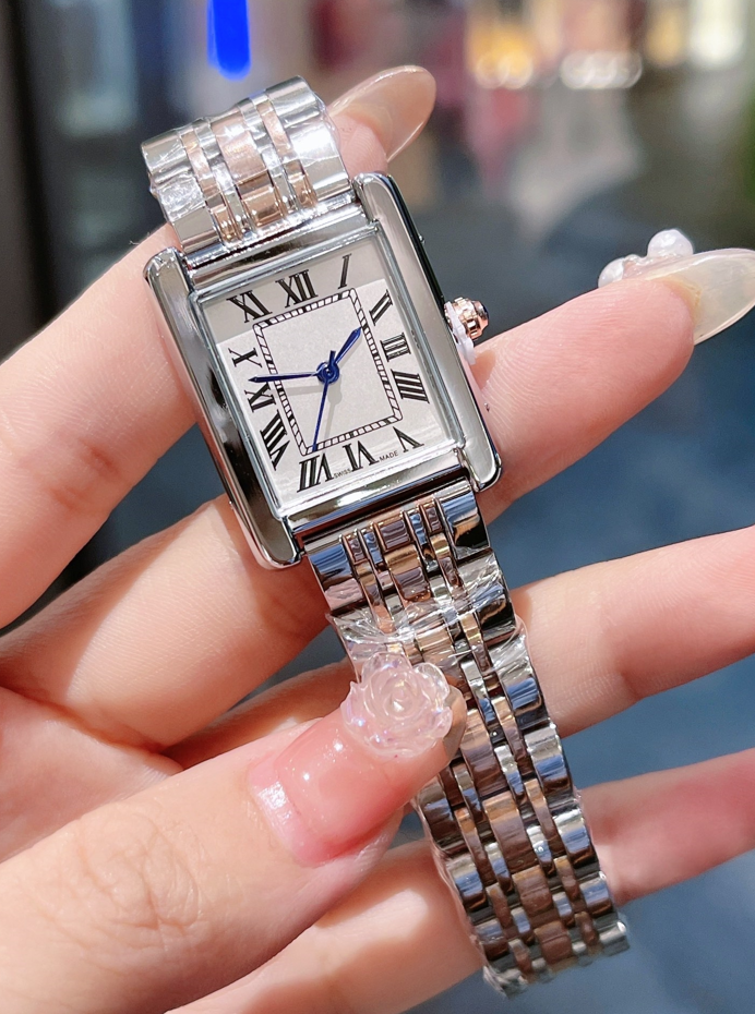 Designer Luxury fashion women TANK watches stainless steel square style watch lady quartz movement stainless steel strap casual womens wristwatches #555