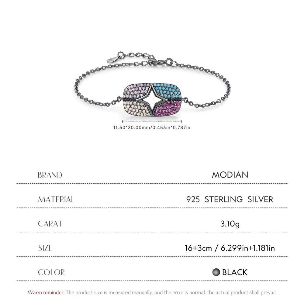 MODIAN 925 Sterling Silver Black Colorful Zirconia & Turquoise Geometric Stars Bracelet For Women Fine Stackable Jewelry Z260225