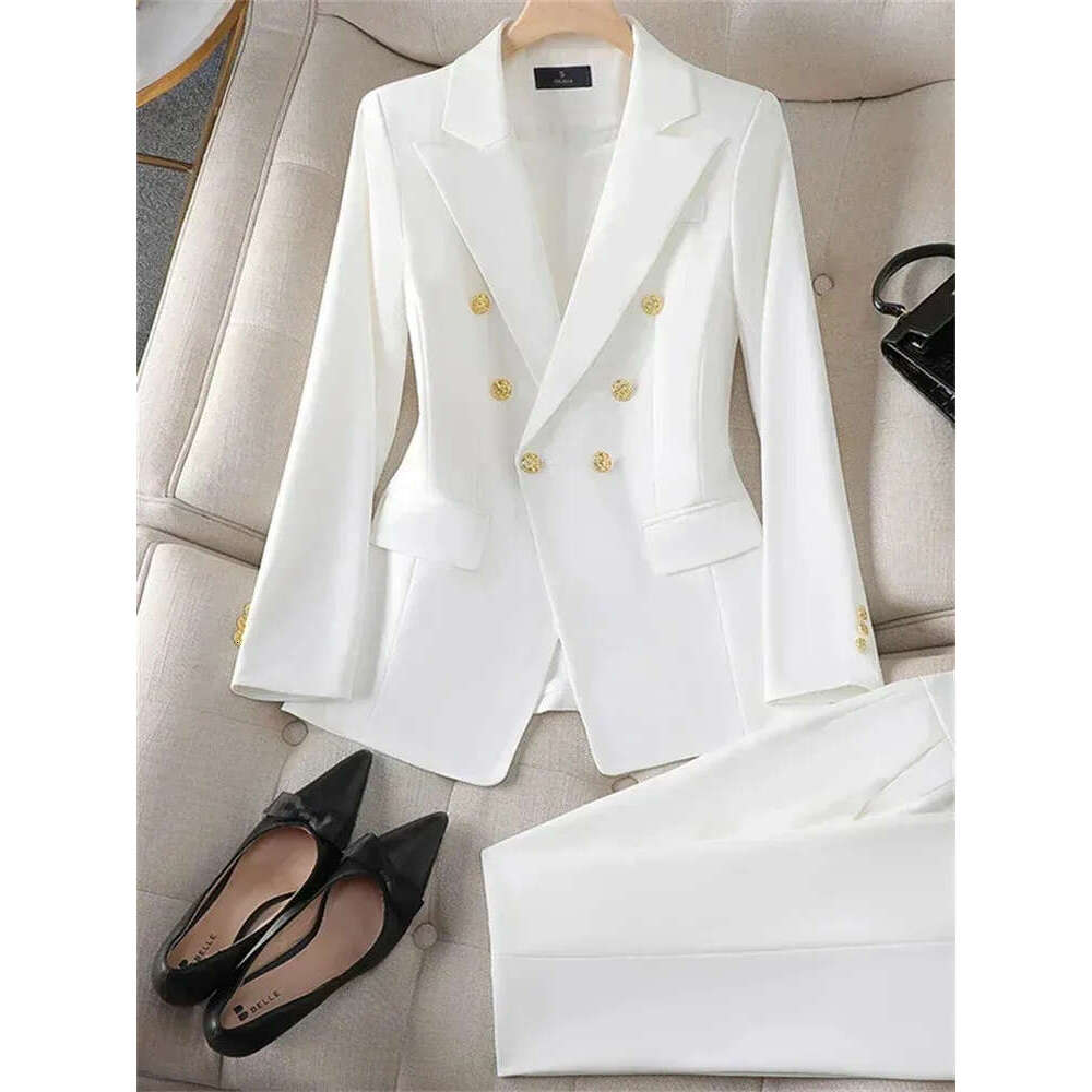 Designer Elegant Office Women's Two Piece Double Chest Long Sleeve Jacket Loose Casual Pants