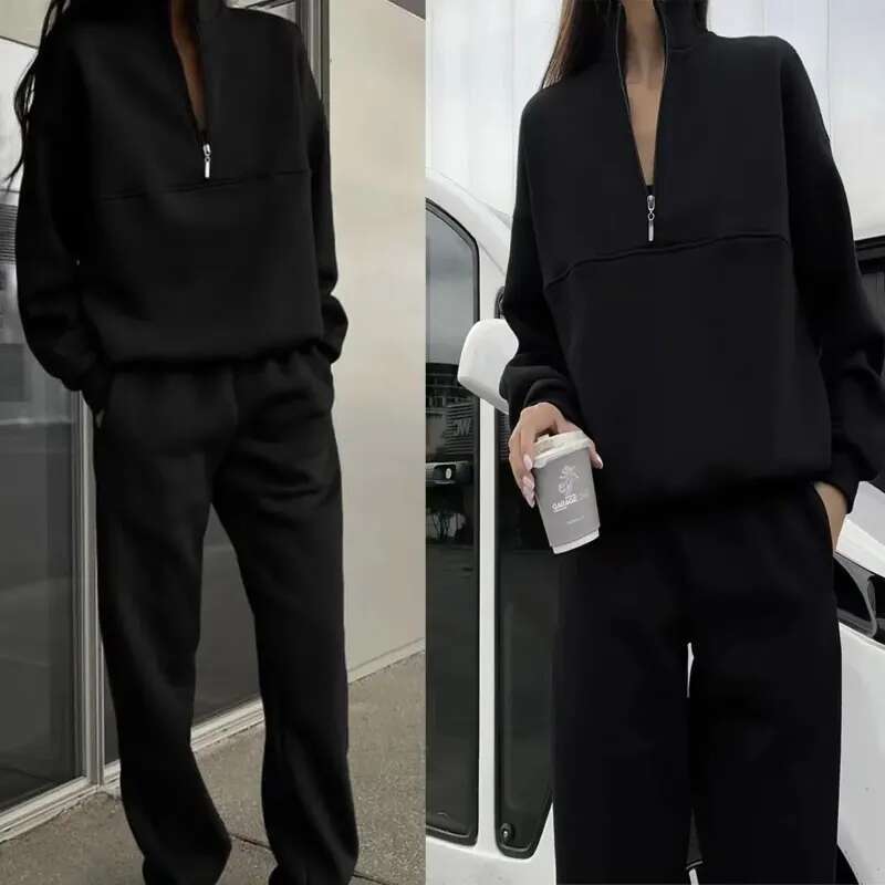 Designer women's fashionable long sleeved sportswear two-piece suit casual versatile European and American clothing 2026