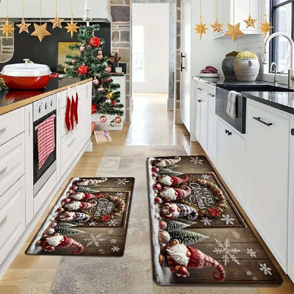 VIKAMA2PC Christmas Kitchen Rug Set Soft to the Touch Stain-Resistant Specialized Home Decor for Stove Sink Areas W260226