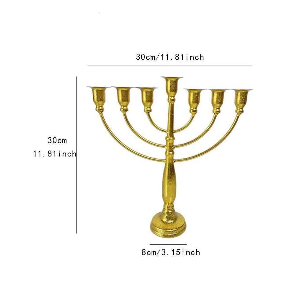 Traditional Multifunctional Jewish Menorah Candle Holder for Mantelpiece, Hanukkah Decoration, Gold Color W260226