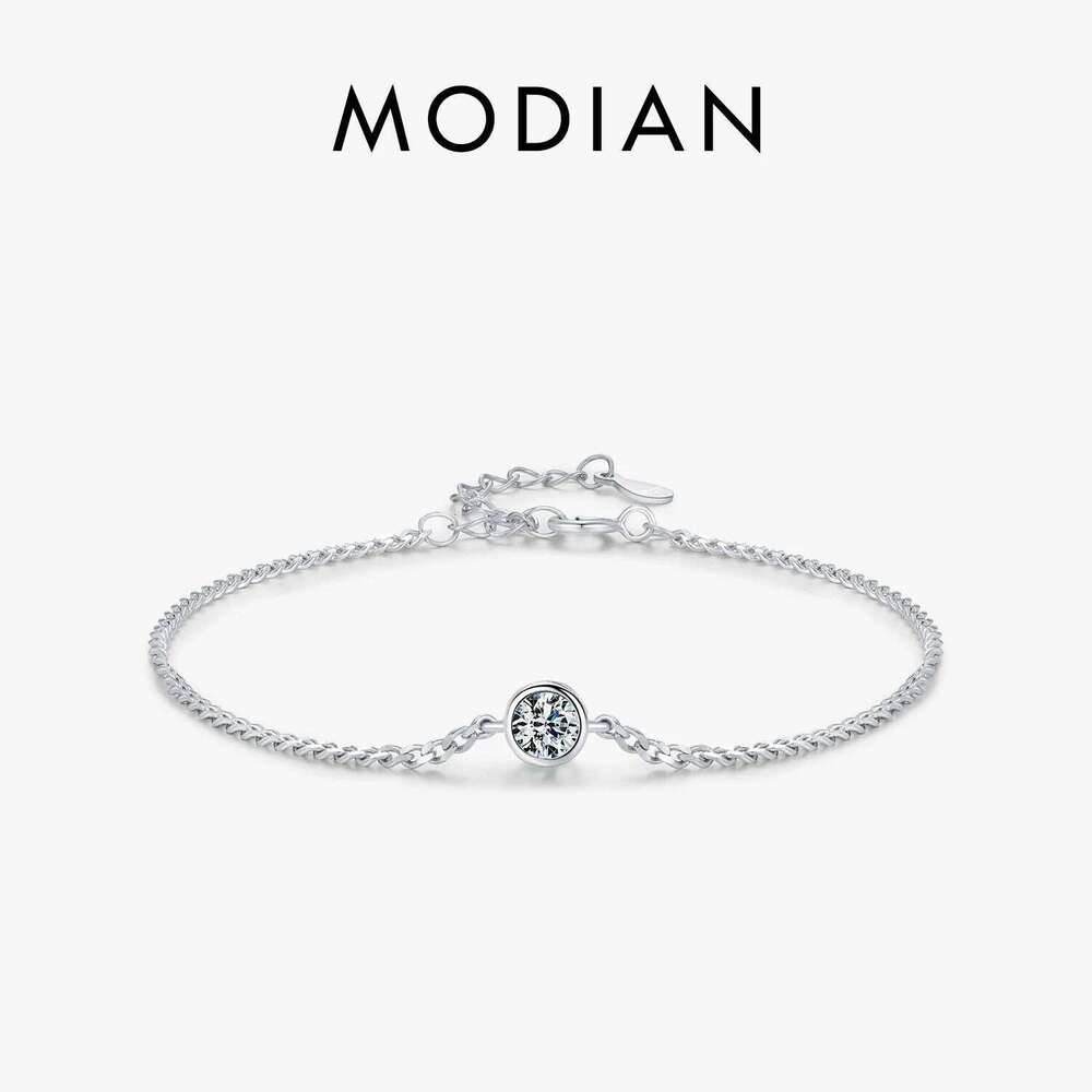 MODIAN 0.25CT Moissanite Bezel Setting For Women Diamond 925 Sterling Silver Elegant Chain Bracelet Wedding Jewelry Z260225