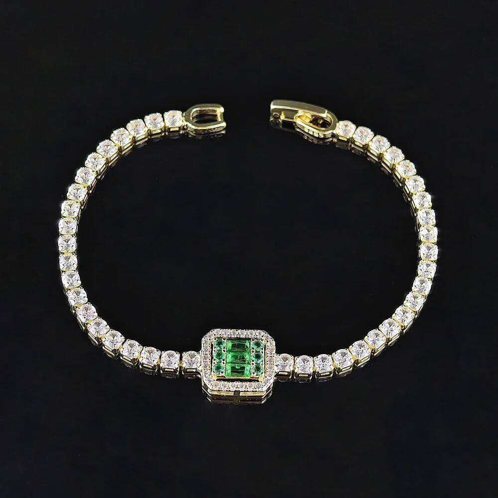 Luxury Green Blue Rectangle Charm Silver Color on Hand Bracelet for Women Wedding Girl Gift Wholesale Free Shipping Items S8151 Z260225