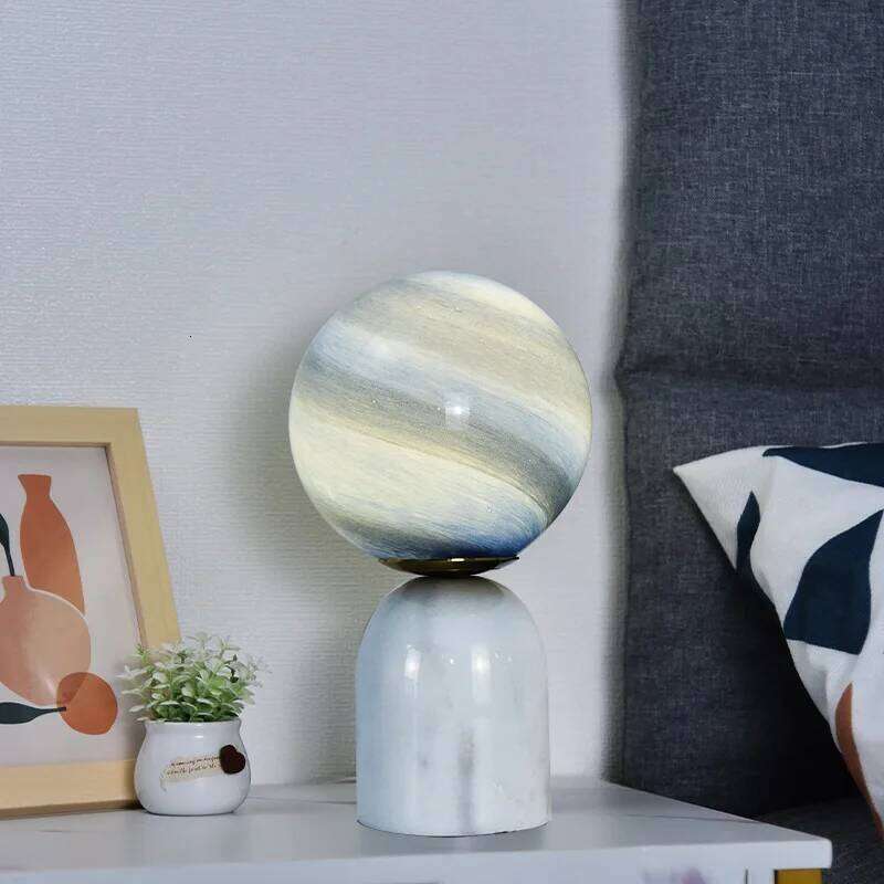 Nordic Marble Ceramic Small Table Bedroom Ins Decorative Bedside Post-modern Creative Dimmable Night Lamp H260225