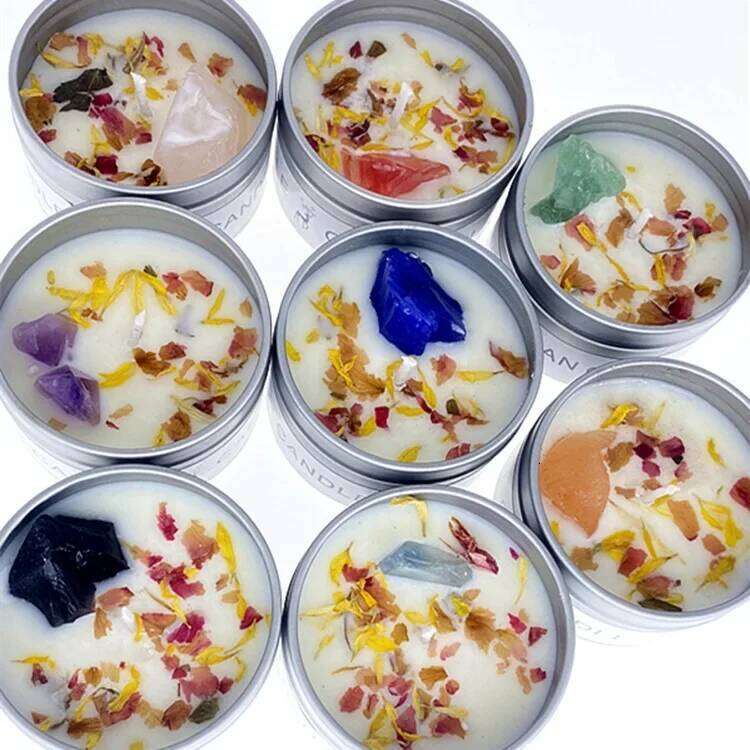 Aromatherapy Crystal Stones Dried Flowers Household Iron Cans Indoor Fragrance Candles Wedding Gifts W260226