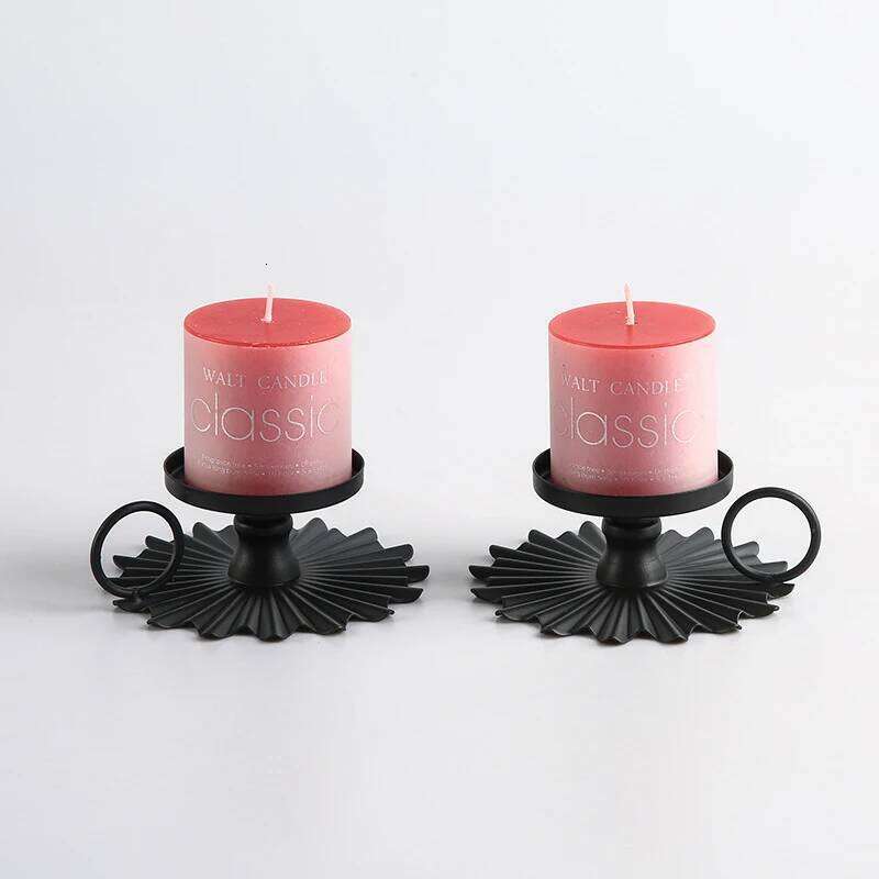 Iron Taper Candlestick Black Metal Pillar Plate Holders Stand For Wedding Party Festival Desktop Candelabra Art Gift Home Decor W260226
