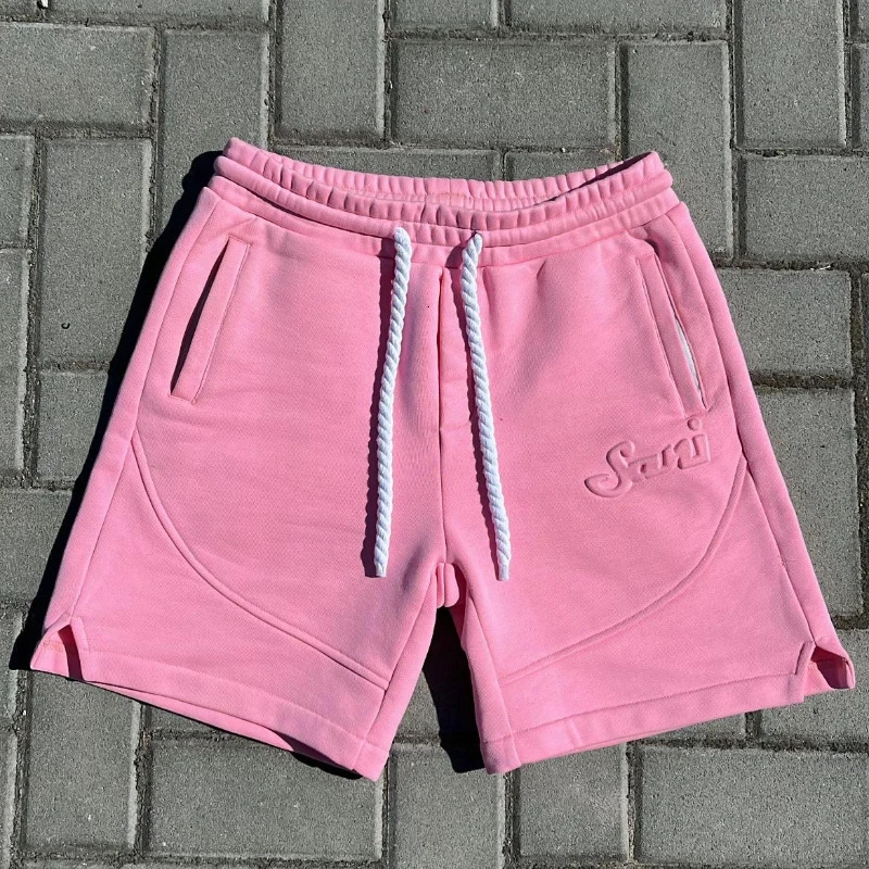 Y2K Harajuku Solid Shorts Man Letter Embossed Pink Sweatpants Hip Hop Retro Casual Stylish Comfortable Shorts Unisex Baggy Pants 260209