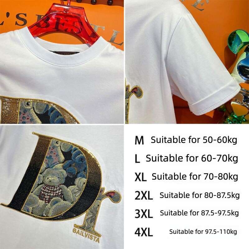 European High-End Embroidered Bear Short-Sleeve T-Shirt For Men, Trendy Thin Style, Summer New Men's Half-Sleeve Shirt