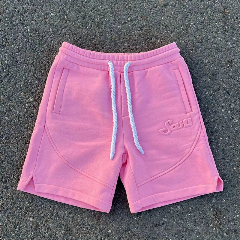 Y2K Harajuku Solid Shorts Man Letter Embossed Pink Sweatpants Hip Hop Retro Casual Stylish Comfortable Shorts Unisex Baggy Pants 260209